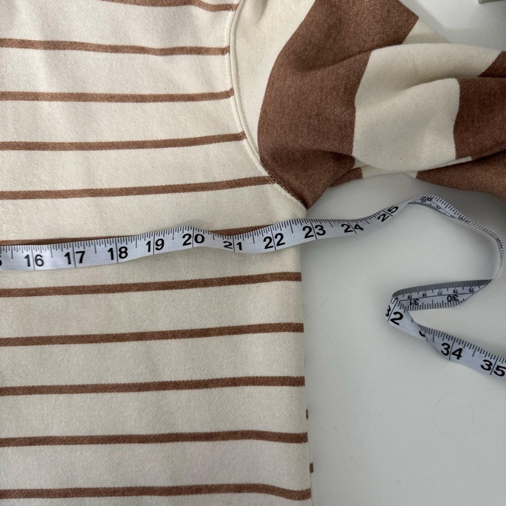 Maurices Sweatshirt Cream & Brown Stripe V-neck Hooded Oversized Medium Women’s - Picture 7 of 11
